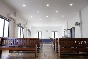 Klar™ Essentials Snow acoustic ceiling panels in Sion Christian Church worship hall Katong Singapore improving sound clarity